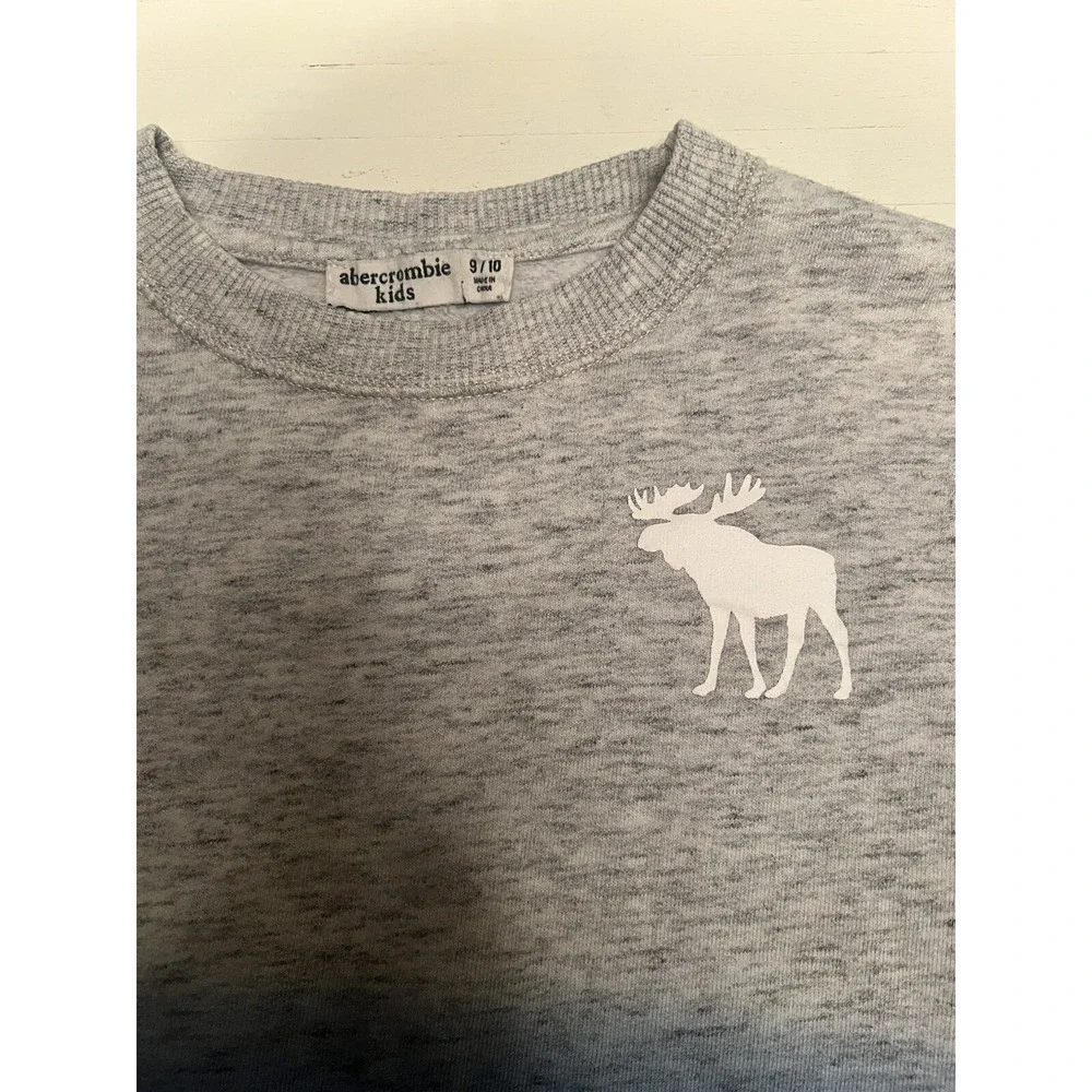 Abercrombie Kids Ombre Sweatshirt‎ Gray Navy Blue Moose Logo Graphic Size 9/10